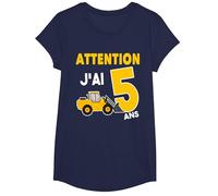 Attention J'Ai 5 Ans - Cadeau d'anniversaire 5 Ans T-Shirt, Fille, Bleu Marine, S