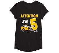 Attention J'Ai 5 Ans - Cadeau d'anniversaire 5 Ans T-Shirt, Fille, Noir, M