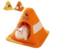 Attention ! Lit pour Chat MéChant, Niche Amusante en Forme De CôNe De Signalisation pour Chats D'IntéRieur, Maison Douce Et Confortable pour Animaux De Compagnie (Orange, L)