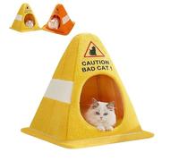 Attention ! Lit pour Chat MéChant, Niche Amusante en Forme De CôNe De Signalisation pour Chats D'IntéRieur, Maison Douce Et Confortable pour Animaux De Compagnie (Jaune, L)