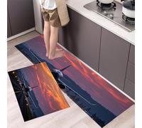 Atterrissage d'avion Lot de 2 Tapis de Cuisine antidérapants lavables pour Salon, Chambre à Coucher, Salle Bain Anti-Fatigue pour décoration Maison 40x60cm+40x120cm Orange
