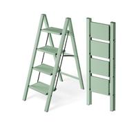 Attestierer Échelle Pliable 4 Marches, Tabouret Escalier Aluminium | Capacité 150 Kg, Échelle Pieds Antidérapants & Larges Marches, Usage Intérieur-Extérieur, Minimaliste, Vert Clair