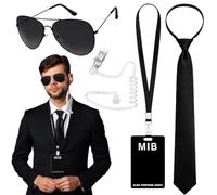 Attirant Costumes d'Agents Accessoires, Ensemble de Tenue d'Agent Secret | Kit Agents Costume Noir, avec Lunettes de Soleil, Cravate, Casque Audio et Porte-carte pour Halloween, Carnaval, Cosplay