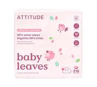 ATTITUDE Lingettes Bébé à l’Eau, Certifiées EWG VERIFIED, Water Wipes, Sans Parfum, 99% d’Eau, Douces pour la Peau, Véganes & Testées Dermatologiquement, 72 Lingettes (Pack de 3)
