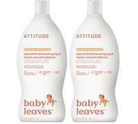 ATTITUDE Liquide Vaisselle et Nettoyant pour Biberons pour Bébé, Certifié EWG Verified, Efficace contre les Résidus de Lait & la Graisse, Végan, Parfum Nectar de Poire, 700 mL (Lot de 2)
