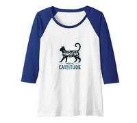 Attitude mentale Passive : Amoureux des Chats coquins Manche Raglan, Femme, Bleu Royal/Blanc, S