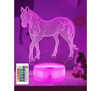 Attivolife Lampe Illusion Cheval 3D, Veilleuse Cheval avec Télécommande + Minuterie 16 Lampes de Bureau à Changement de Couleur Enfants Animal Room Decor Meilleurs pour Garçons Hommes
