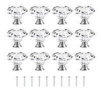 Attom Tech Home Lot de 12 poignées de tiroir en verre transparent en forme de diamant avec vis pour cuisine, commode, placard, salle de bain, armoire (40 mm)