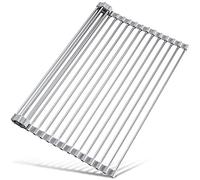 Attom Tech Home Tomorotec Égouttoir à Vaisselle Enroulable en Acier Inoxydable pour évier - Organiseur de Cuisine - Tapis de Drainage pour Tasses, Fruits, légumes - 45 x 40 cm - Antidérapant - Gris