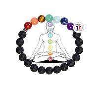 Attraction Zen Bracelet 7 Chakras Pierres Véritables et Perles de Lave | Bijou Mixte Élastique 8mm | Bracelet Énergie Yoga Méditation | Coffret Cadeau + Ebook Lithothérapie Offert | Homme Femme