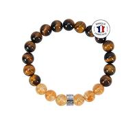 Attraction Zen Bracelet Abondance et Prospérité - Pierres Naturelles en 8mm - Œil de Tigre d’Afrique du Sud/Citrine du Brésil - Perle AZ en Acier Inoxydable - Bracelet Extensible - Fait Main