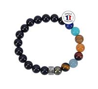 Attraction Zen Bracelet Connexion à l’Univers en Pierres Naturelles de 8mm - Pyrite/Œil de Tigre/Aigue-Marine/Œil de Tigre Rouge/Cornaline/Jaspe Paysage/Amazonite/Lapis Lazuli/Onyx Noir