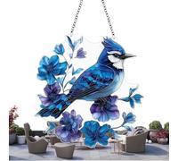 Attrape-lumière pour oiseaux | Geai bleu 2D en acrylique avec chaîne, décoration d'intérieur pour porte, extérieur, terrasse, cour, salon, chambre à coucher, fête, arbre familial, balcon, été