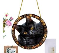 Attrape- pour chat - Attrape- rond en acrylique - Motif chat noir - Créateur de lumière arc-en- - Pour fenêtre de voiture, tableau de bord, maison, fenêtre, bureau, bureau