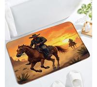 Attrape-Poussière Tapis extérieur Retro Pays Amen Wild West Cowboy Coucher du Soleil Cheval à Cheval Tapis de Porte Tapis pour Animaux 40×60cm pour WC,Chambre,Passage