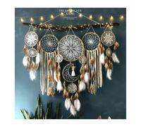 Attrape Reve Carillons éoliens Pendentif Attrape-rêves | Décorations murales suspendues à franges intérieures en plumes, décorations de séjour à domicile(Yellow)