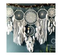 Attrape Reve Carillons éoliens Pendentif Attrape-rêves | Décorations murales suspendues à franges intérieures en plumes, décorations de séjour à domicile(White)