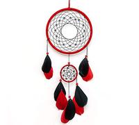 Attrape Reve, Le Style Indien Fait Main Original avec Rouge Et Noir Plume Et Beads 16 5 Cm Big Et Small Double Circle Bohême Chambres Mur Location Pendaison Décoration De Charme pour Enfants Garço