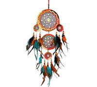 Attrape-rêves à cinq anneaux, 3 pièces, en plumes, décoration murale artistique suspendue for la maison, fait main Pour DéCoration(Red)