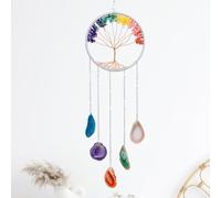 Attrape-rêves arbre de vie (16 cm), cristal tissé à la main, décoration murale, 7 chakras, pierre précieuse naturelle, pour décoration murale et idée de cadeau pour chambre à coucher