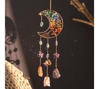 Attrape-rêves arbre de vie en cristaux de lune, agate naturelle à suspendre pour fenêtres, jardin, décoration d'intérieur (arbre de vie lunaire coloré)