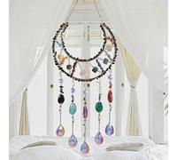 Attrape-rêves arbre de vie en cristaux de lune, agate naturelle à suspendre pour fenêtres, jardin, décoration d'intérieur (style lune noire)