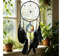 Attrape-rêves arbre de vie noir avec perles colorées et plumes - Décoration d'intérieur spirituelle