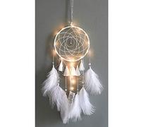 Attrape-Rêves, Attrape-Rêves en Plumes à La Main, Attrape-Rêves Blanc avec Guirlande Lumineuse LED, Décoration Murale à Suspendre, Décoration Artisanale Cadeaux de La Mythologie Amérindienne