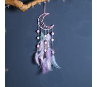 Attrape-rêves, attrape-rêves fait à la main avec plumes pour filles et enfants comme cadeaux pour chambre à coucher, décoration murale, décoration d'intérieur, appartement, dortoir, lune, rose