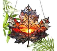 Attrape-rêves avec feuille d'érable d'automne - acrylique, 7,87 x 7,87 pouces attrape-rêves automne avec pendentif décoration à thème d'automne | ornement à suspendre à la fenêtre, décoration