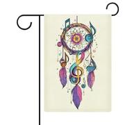 Attrape-rêves avec notes de musique Drapeau de jardin saisonnier Vacances en toile de jute double face Maison cour Drapeaux extérieurs 32 x 47 cm