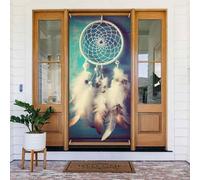 Attrape-rêves blanc en plumes - Décoration de porte d'entrée - Bannière à suspendre - Fond photo - Printemps - Été - Décoration saisonnière - Pour intérieur ou extérieur - Pour intérieur et extérieur