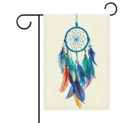 Attrape-rêves bleu avec plumes turquoises Drapeau de jardin saisonnier Vacances en toile de jute double face Maison cour Drapeaux extérieurs 30,5 x 45,7 cm