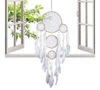 Attrape-rêves bohème - Cinq anneaux - Ornement bohème avec perles et plumes pour rétroviseur de voiture, festival, salle de fête, décoration murale faite à la main