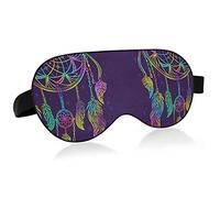 Attrape-rêves coloré avec des plumes sur des masques pour les yeux violets Blocs de couverture Masque de sommeil léger Couverture d'abat-jour avec bandeau relaxant pour les yeux avec sangle de tête ré