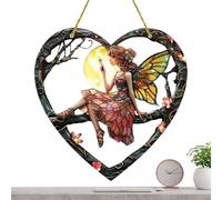 Attrape-rêves de fée en forme de coeur - Pendentif décoratif pour fenêtre à suspendre, décoration de fenêtre en acrylique coloré, décoration à suspendre en forme de fée