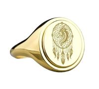 Attrape-rêves dragon en argent sterling 925 | Bague plaquée or | Chevalière ovale 15 x 13 mm | Taille de l'anneau : 5-12,5 US Avelaibal | LKDR_0633