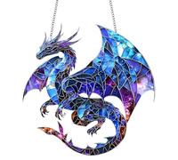 Attrape-rêves dragon mystique en acrylique effet vitrail à suspendre pour fenêtre intérieure ou extérieure (bleu)
