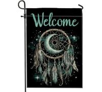 Attrape-rêves Drapeau de jardin de bienvenue, bannière de décoration d'intérieur sarcelle et noire, décoration saisonnière de pelouse pour l'automne et l'hiver, style bohème 30,5 x 45,7 cm