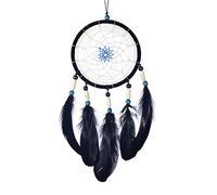 Attrape-rêves Dreamcatcher avec perles et vraies plumes Noir - Ø 14 cm