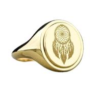 Attrape-rêves en argent sterling 925 | Bague plaquée or | Chevalière ovale 15 x 13 mm | Taille de l'anneau : 5-12,5 US Avelaibal | LKDR_0593