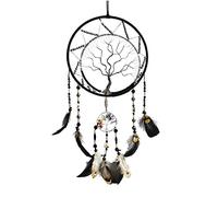 Attrape-rêves en Forme d'arbre de Vie à 7 Chakras Décoration Murale avec Pierre de Cristal de guérison Arc-en-Ciel Attrape-rêves en Forme de Plume Noire pour Chambre à Coucher Cadeau de bénédiction