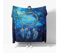 Attrape-RêVes en Plumes Plaid Couverture Polaire Flanelle Jeté de Canapé 150x200 cm, Bleu Couverture Plaid Doux en Peluche pour 2 Personnes Lit, Canapé, Camping