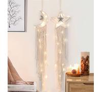 Attrape-rêves étoilé et lune avec lumières - Décoration murale bohème pour chambre à coucher, chambre de fille, adolescent, fille, garçon, adulte, maman