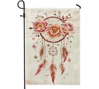 Attrape-rêves floral drapeau de jardin, pivoine et plumes, décoration extérieure double face en toile de jute printemps été, décoration de fête de pelouse 30,5 x 45,7 cm