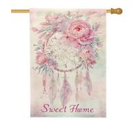 Attrape-rêves floral pastel, drapeau de jardin, pivoine de pêche, bannière de cour, bannière double face en toile de jute, décoration de pelouse, décoration de terrasse printemps été 71 x 101,6 cm