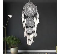 Attrape-rêves - Grand attrape-rêves de style bohème - XXL - Décoration murale bohème - Fait à la main - Pour enfants - Décoration murale en macramé - Blanc