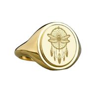 Attrape-rêves libellule en argent sterling 925 | Bague plaquée or | Chevalière ovale 15 x 13 mm | Taille de l'anneau : 5-12,5 US Avelaibal | LKDR_0626