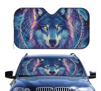 Attrape-Rêves Loup Gris Voiture Pare-Soleil Couverture Pare Brise Pliable avec Ventouses Voiture Housses De Soleils pour SUV Berlines Voitures 70x130cm