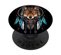 Attrape-rêves loup indien indien plumes tribal PopSockets PopGrip Adhésif